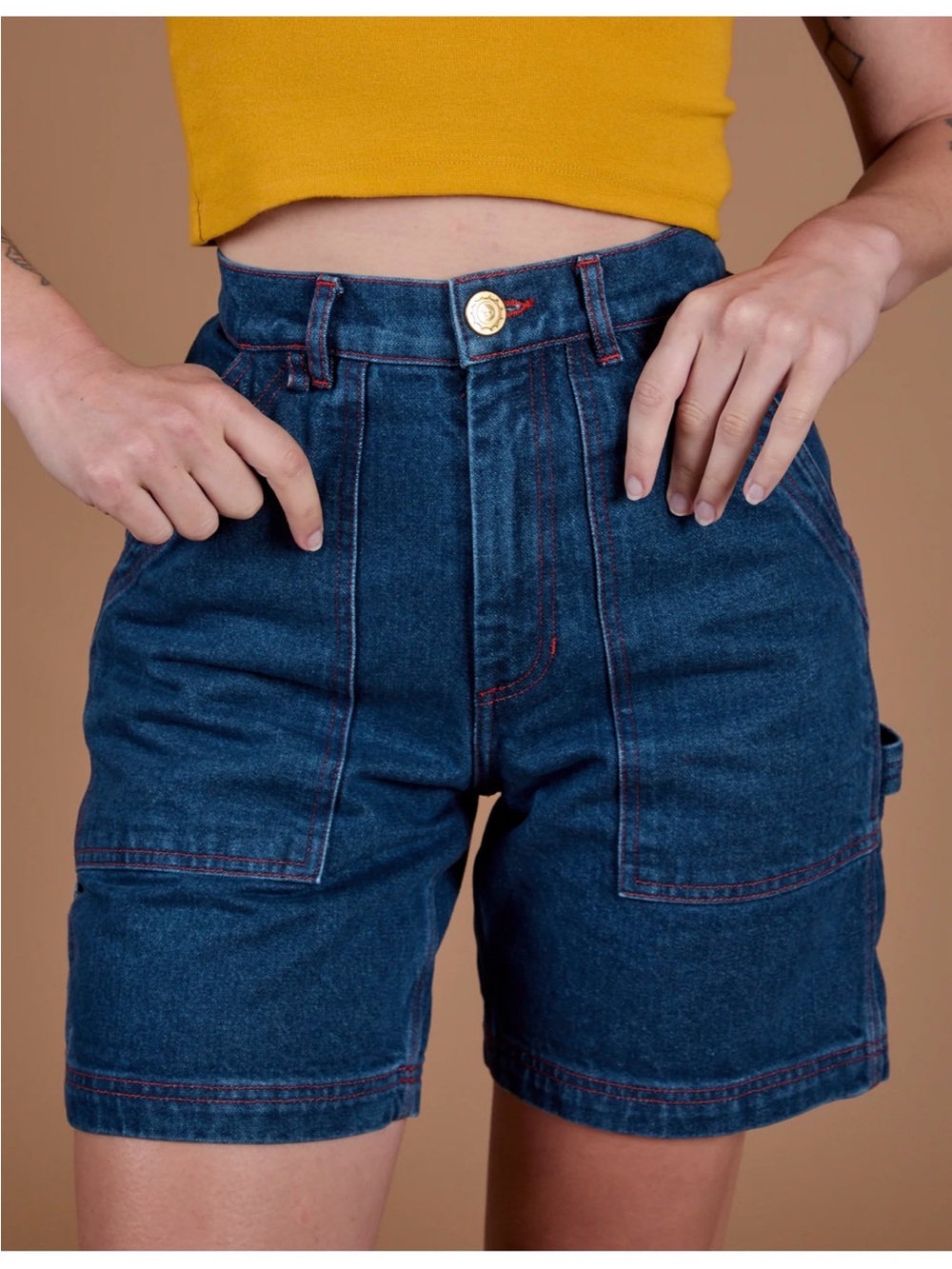 Iconic BIG BUD PRESS High-Waist Dark Wash Carpenter Shorts